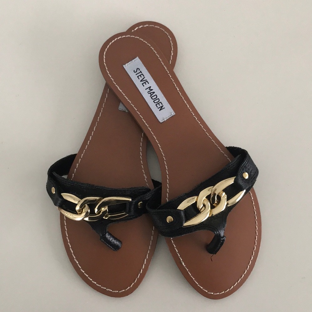 Steve Madden Black Sannibel Leather Sandals